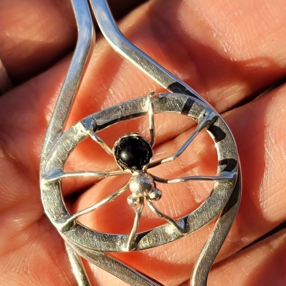 Native American signed Dean 925 sterling silver handmade spider onyx web bracele - Picture 15 of 16